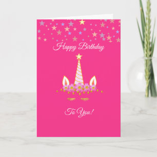 Carte Unicorne d'anniversaire, étoiles multicolores sur 