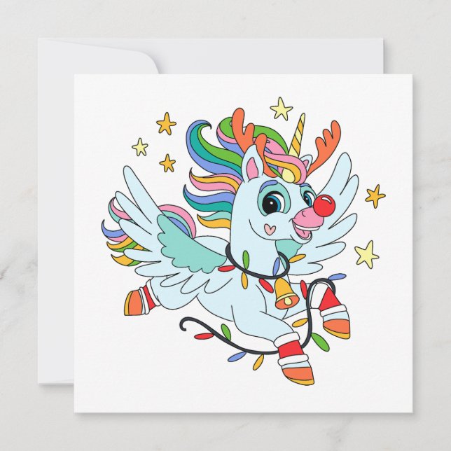 Carte unicorne de cerf de Père Noël mignonne (Devant)