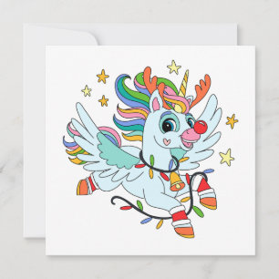 Carte unicorne de cerf de Père Noël mignonne