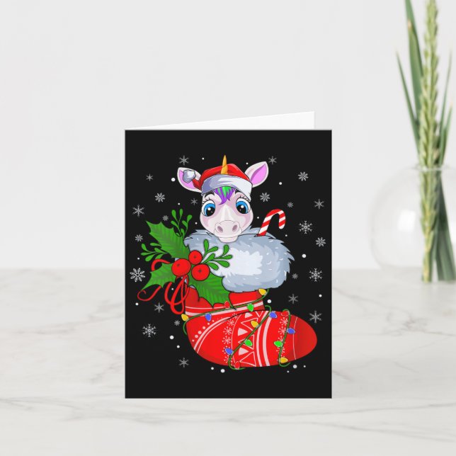Carte Unicorne Drôle Femme Dans Chaussettes De Noël Père (Devant)