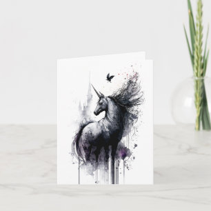 Carte Unicorne gothique Encre et lavage Messy