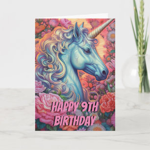 Carte Unicorne magique 9e anniversaire plié