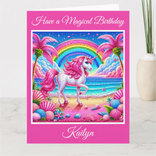 Carte Unicorne magique Anniversaire avec Glittery Arc-en