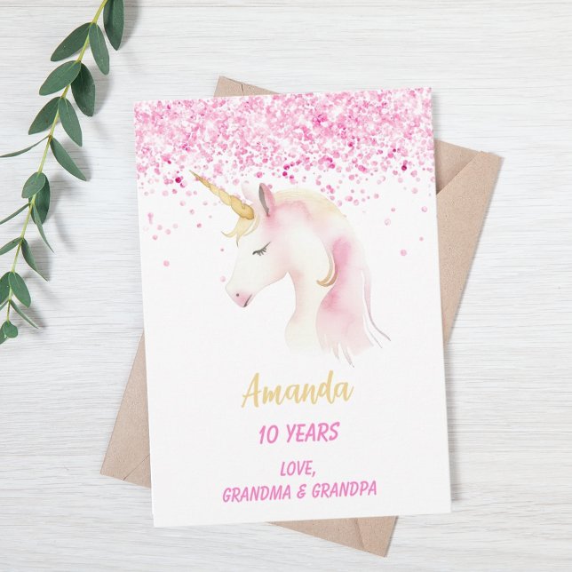 Carte Unicorne rose blanc heureux anniversaire (Créateur téléchargé)