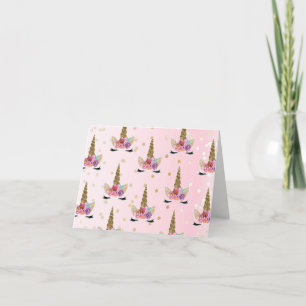 Carte Unicorne rose et or Floral Horn Anniversaire