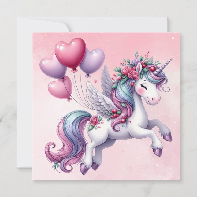 Carte Unicorne rose pastel (Devant)