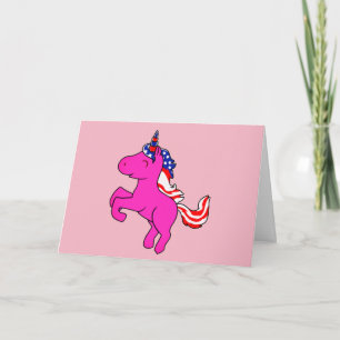 Carte Unicorne Yarrow Pink Patriotic USA Drapeau Mane Ar