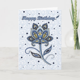 Carte Unique Élégant Personnalisé Floral Paisley Bleu An