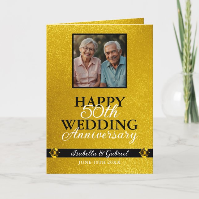 Carte Unique Gold Parente Photo 50e anniversaire (Devant)