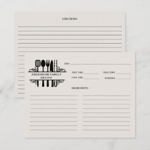 Carte Ustensiles de cuisine noir Monogramme Recette