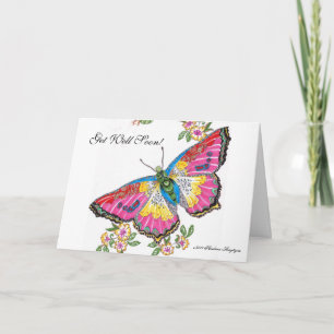 Carte Va Bien Bientôt ! Papillon et fleurs