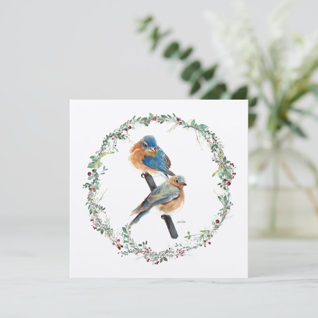 Carte Vacances Bluebirds Couple Aquarelle Art (Debout devant)