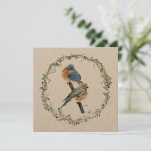Carte Vacances Bluebirds Couple Aquarelle Art