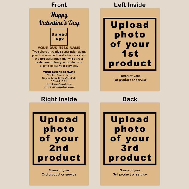 Carte Vacances Brown Pliée Business Valentine (Light brown folded holiday card for Valentine with your business brand and products or services.)