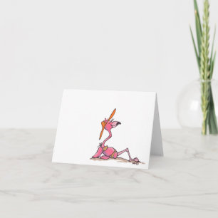 Carte Vacances de Flamant rose de plage prenant un bain