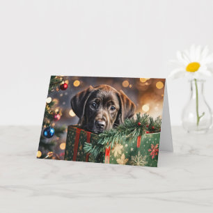 Carte Vacances de Noël Cute Chocolate Labrador Chiot