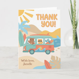 Carte Vacances d'été mignonnes Merci Plage Van Animaux