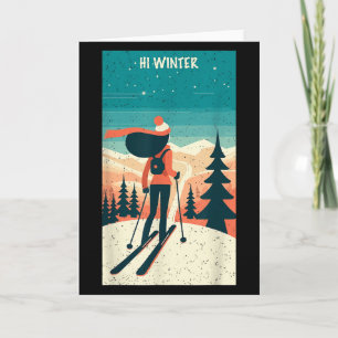 Carte Vacances d'hiver Ski Noël X-mas Ski Skieur Wo