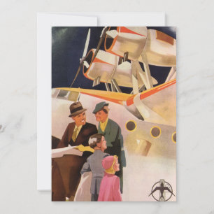 Carte Vacances familiales vintage en hydravion à hélices