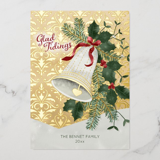 Carte Vacances Gold Foil Bell Illustrée (Recto)