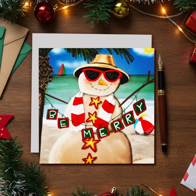Carte Vacances Inspirivée Snowman Plage Cute (Créateur téléchargé)