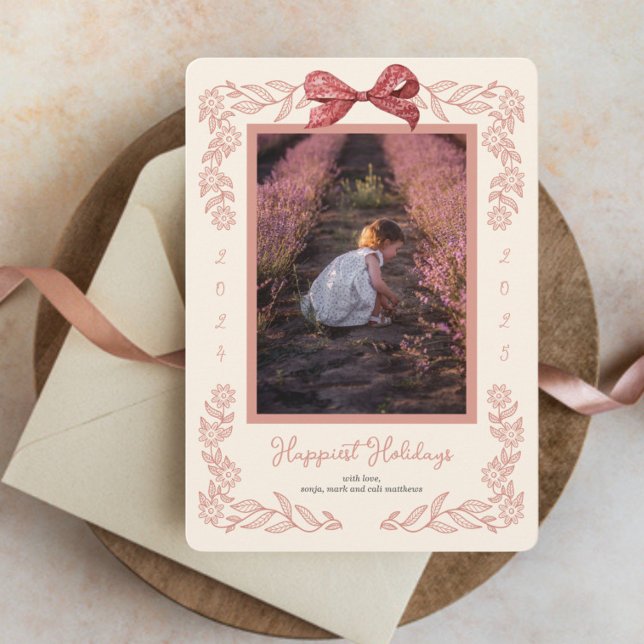 Carte Vacances Photo Bow encadrée de fleurs (Créateur téléchargé)