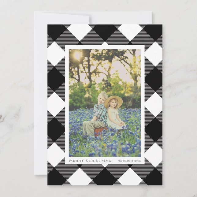 Carte Vacances photo du chèque de bison blanc et noir (Devant)