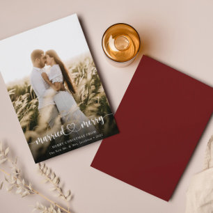 Carte Vacances photo Married & Joyeux Script