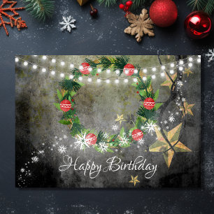 Carte Vacances Wreath, Étoiles en lumières avec neige An