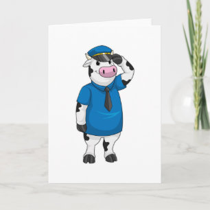 Carte Vache comme agent de police avec casquette de poli