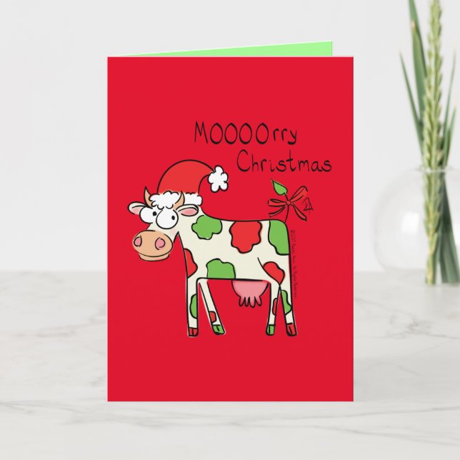 Carte Vache de Noël Drôle caricature pour enfants (Devant)