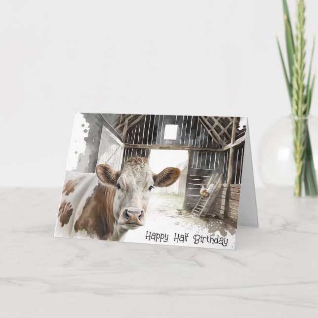 Carte Vache demi-anniversaire humoristique (Devant)