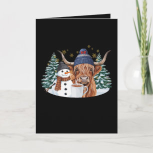 Carte Vache des Highlands Bonhomme de neige Chocolat cha