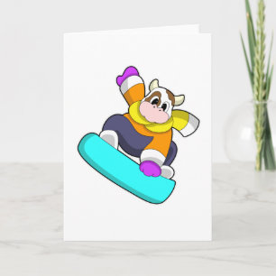 Carte Vache en snowboard avec snowboard