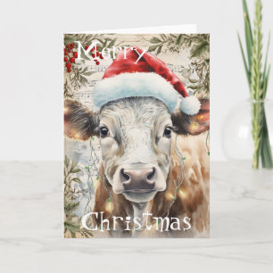 Carte Vache hiver Aquarelle de Noël