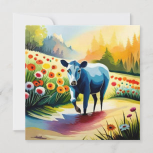 Carte Vache mignonne dans le champ floral
