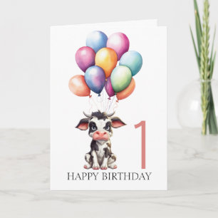 Carte Vache noire douce 1er anniversaire