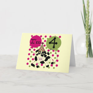 Carte Vache rose 4e Anniversaire Tshirts et cadeaux