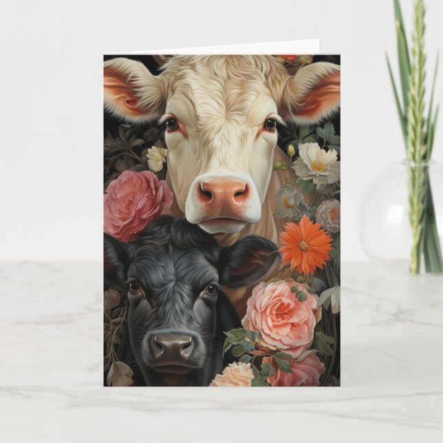 Carte Vaches adorables dans les fleurs Toutes les occasi (Devant)