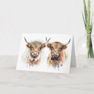 Carte Vaches Highland au mariage en aquarelle