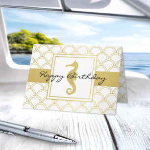 Carte Vague Art Déco Or Pailleté Hippocampe Anniversaire
