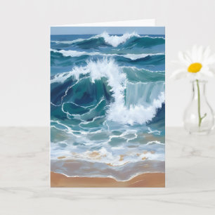 Carte Vagues de l'océan déferlantes Aquarelle bleue cô