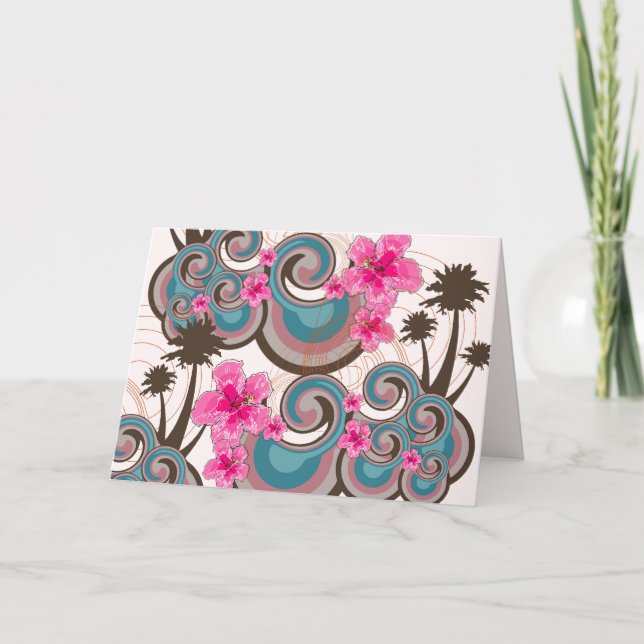 Carte Vagues tropicales Hibiscus roses chauds Plage Palm (Devant)