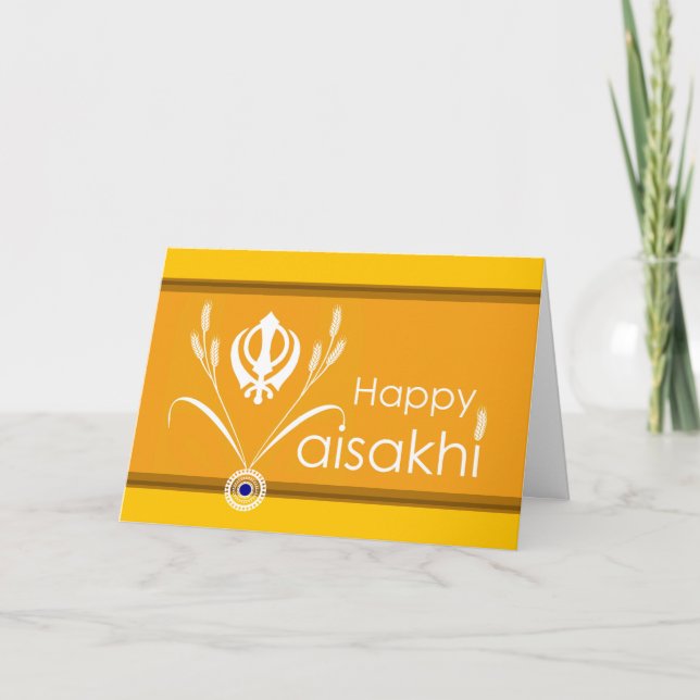 Carte Vaisakhi heureux, symbole sikh de Khanda avec du (Devant)