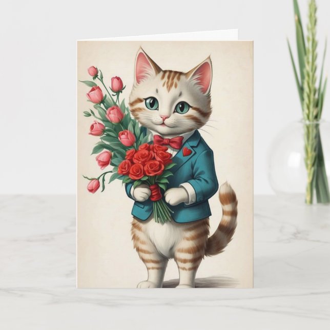 Carte Valentin Chat Adorable (Devant)
