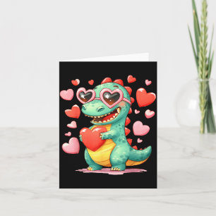 Carte Valentin Dinosaure Trex Tenant Coeur Fille Soleil