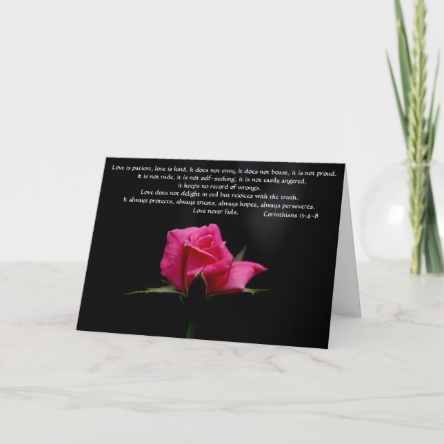 Carte Valentin floral ; Rose avec verset corinthien sur  (Devant)