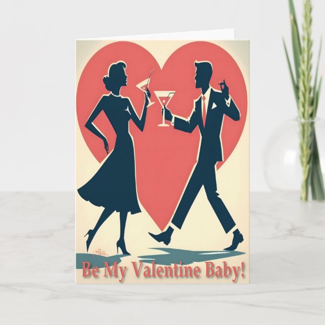 Carte Valentin Hipster de milieu de siècle Couple de dan (Devant)