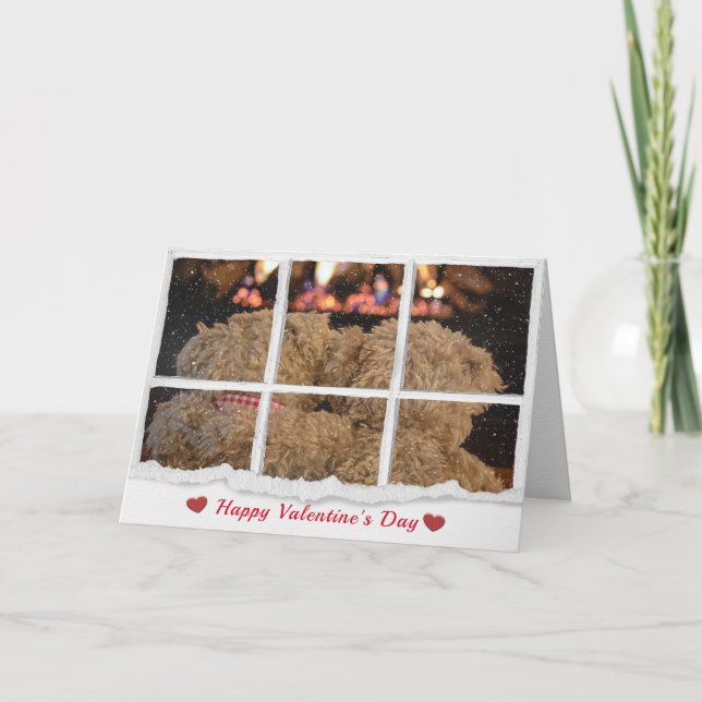 Carte Valentine amour nounours par cheminée (Devant)