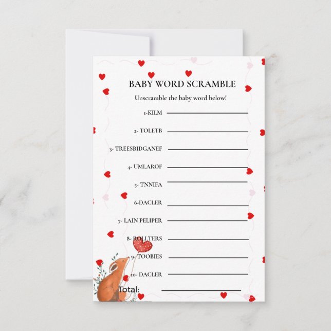 Carte Valentine Baby mot brouiller jeu baby shower (Devant)